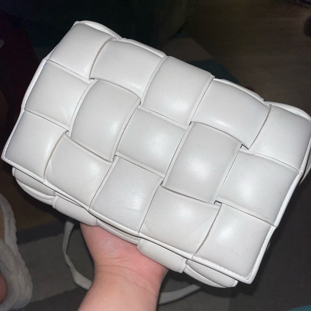 Bottega Veneta padded cassette  White Woven Crossbody Bag